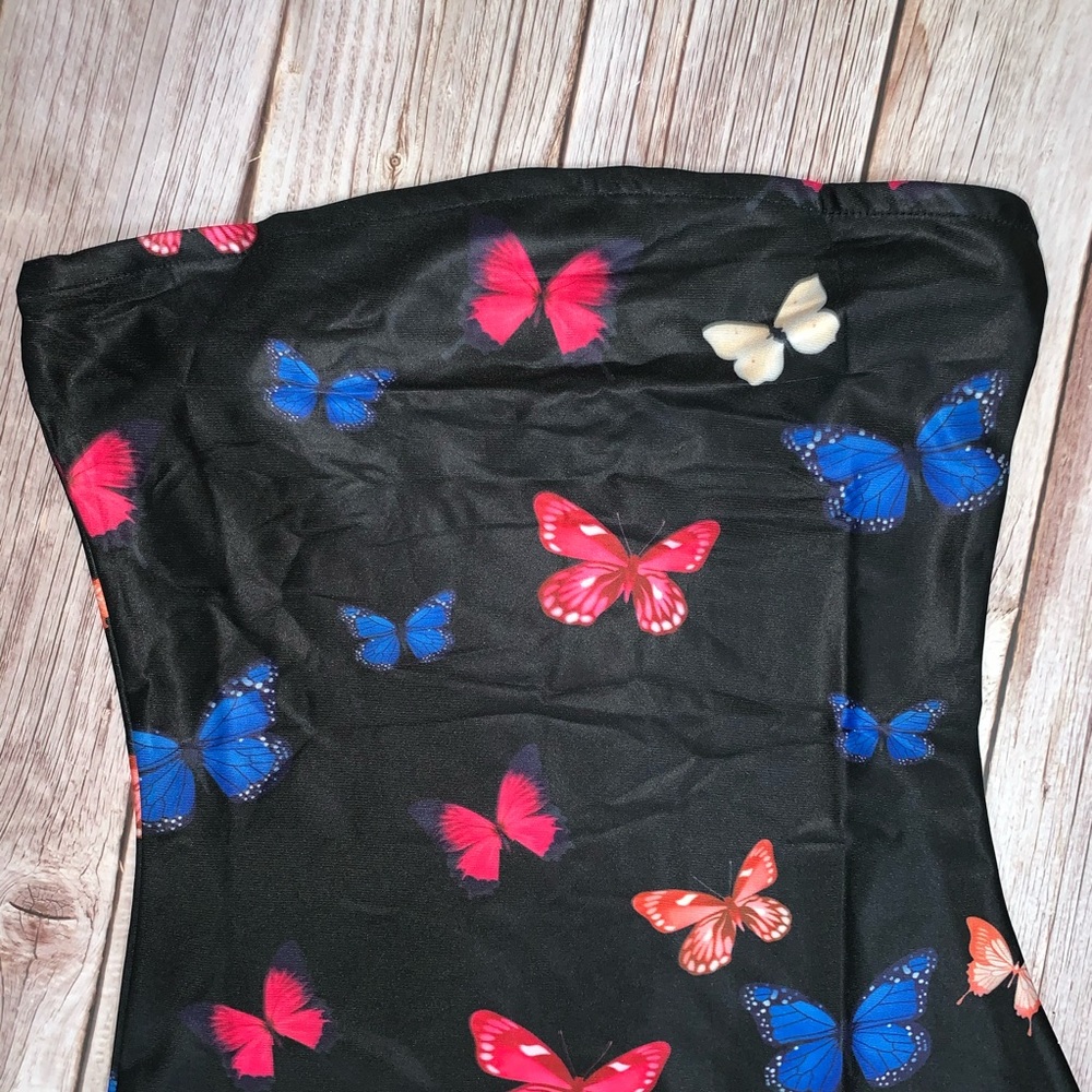 🎄SALE🔥🦋Butterfly Black Bodycon Strapless Dress - Picture 4 of 8